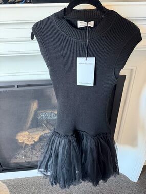 Black Knit Tulle Mini Dress